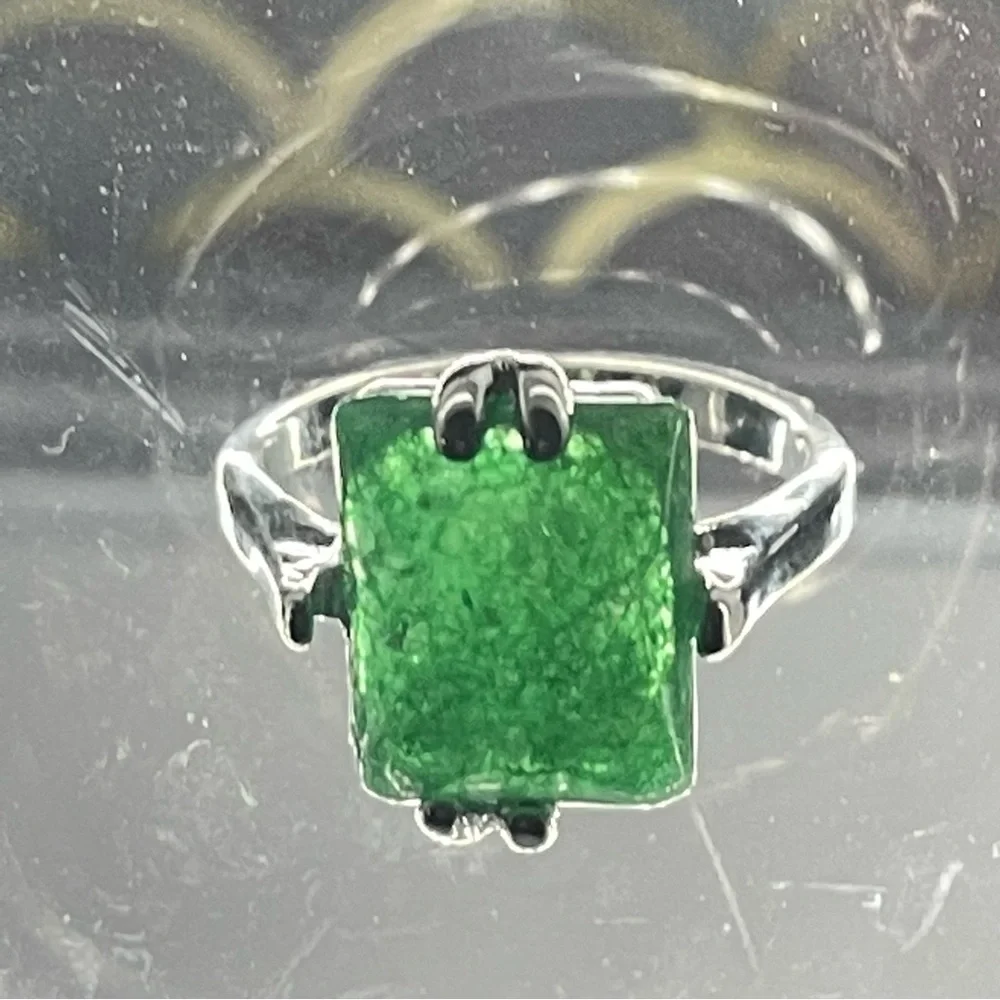 New Handmade Rare Natural Green Jadeite Rectangular Stone Sterling Silver Ring